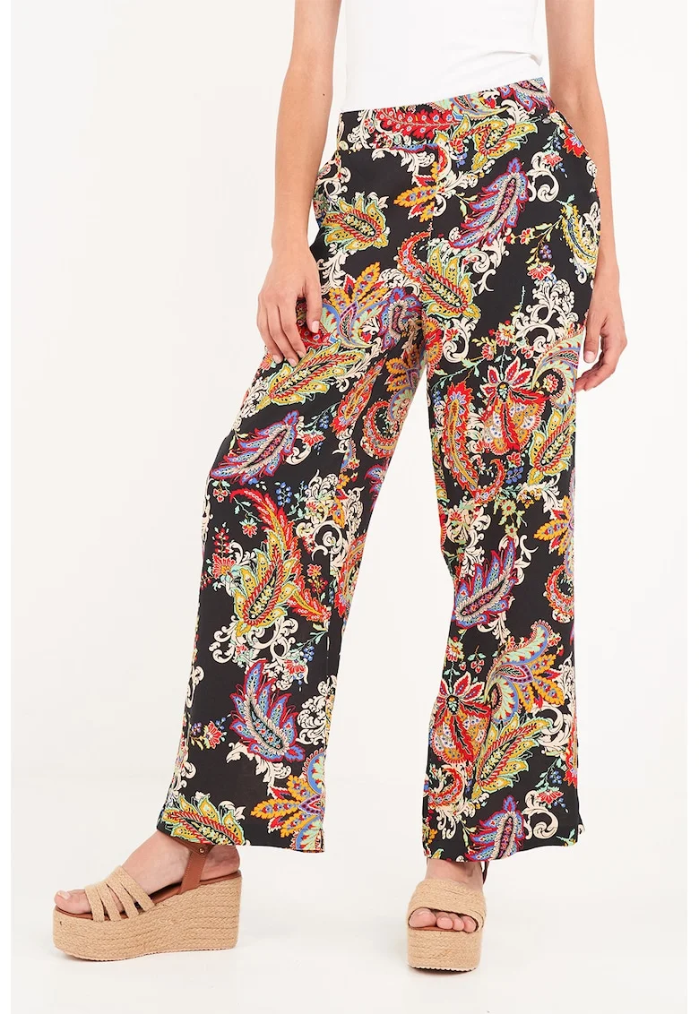 Pantaloni ampli cu buzunare laterale, Negru/Portocaliu