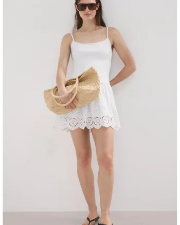 Rochie fara maneci cu detalii perforate, Alb