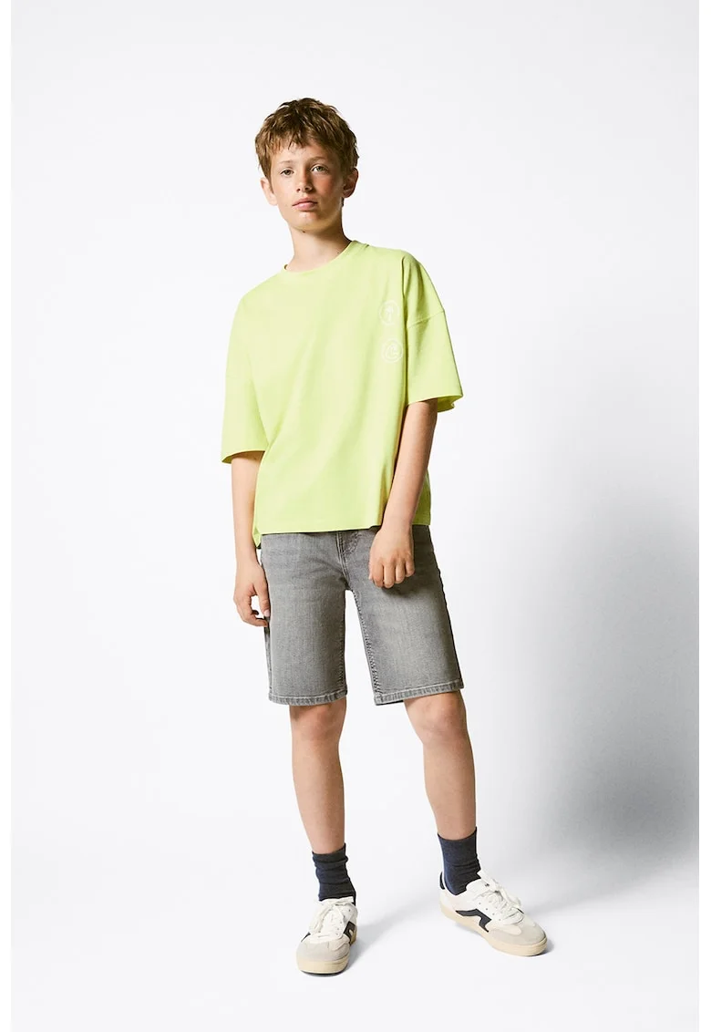 Tricou lejer de bumbac cu imprimeu pe spate, Verde fistic