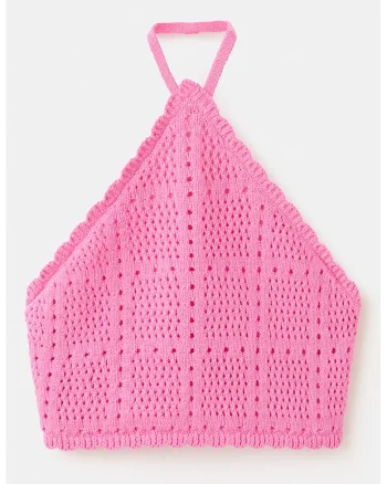 Top halter cu perforatii, Roz