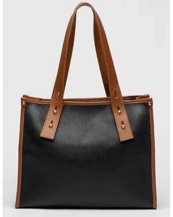 Geanta shopper din piele, Caramel/Bleumarin