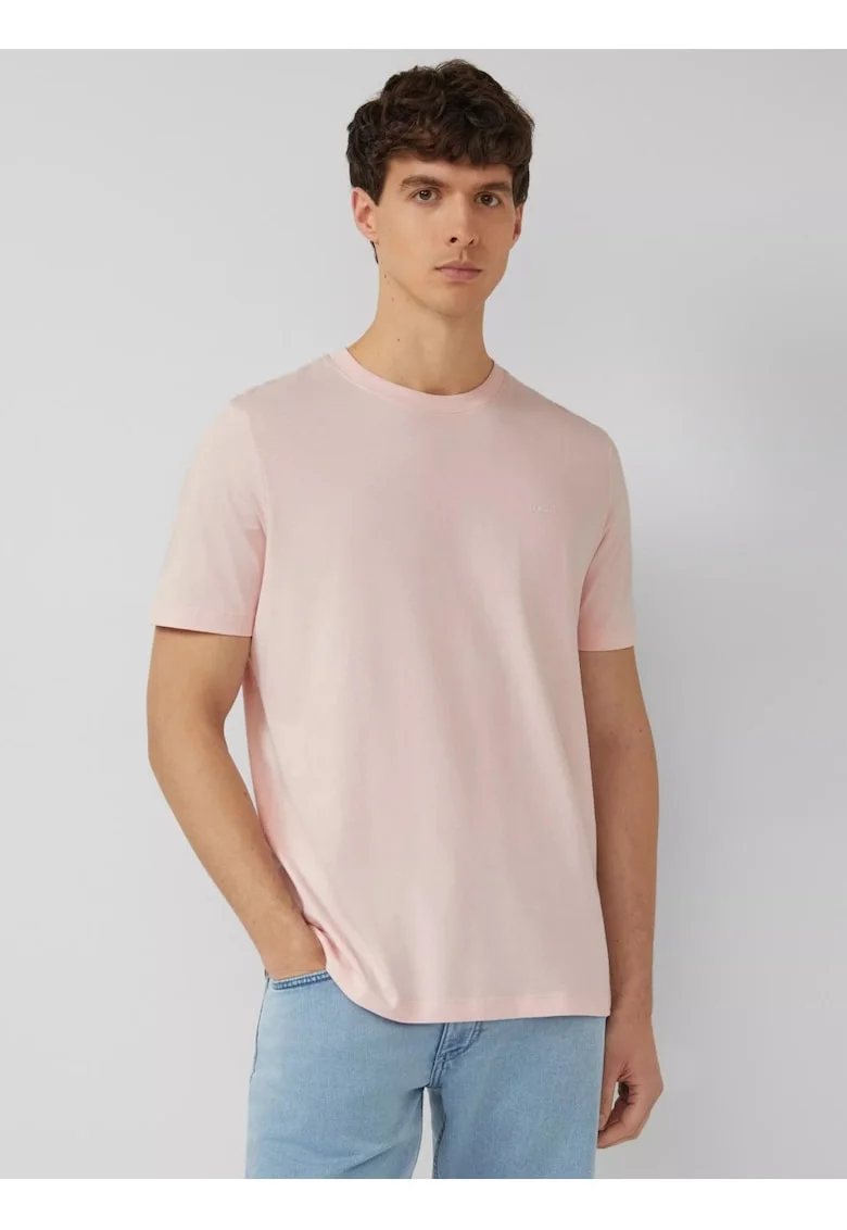 Tricou barbati din bumbac, la baza gatului, Regular fit, Piersica