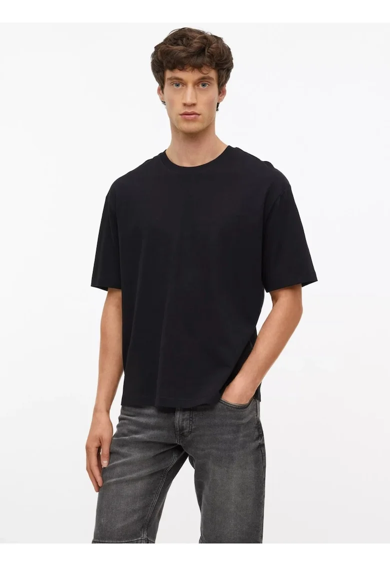 Tricou barbati la baza gatului, din jerseu gros de bumbac, Modern fit, Negru