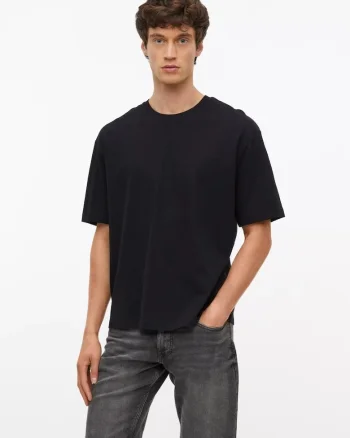 Tricou barbati la baza gatului, din jerseu gros de bumbac, Modern fit, Negru