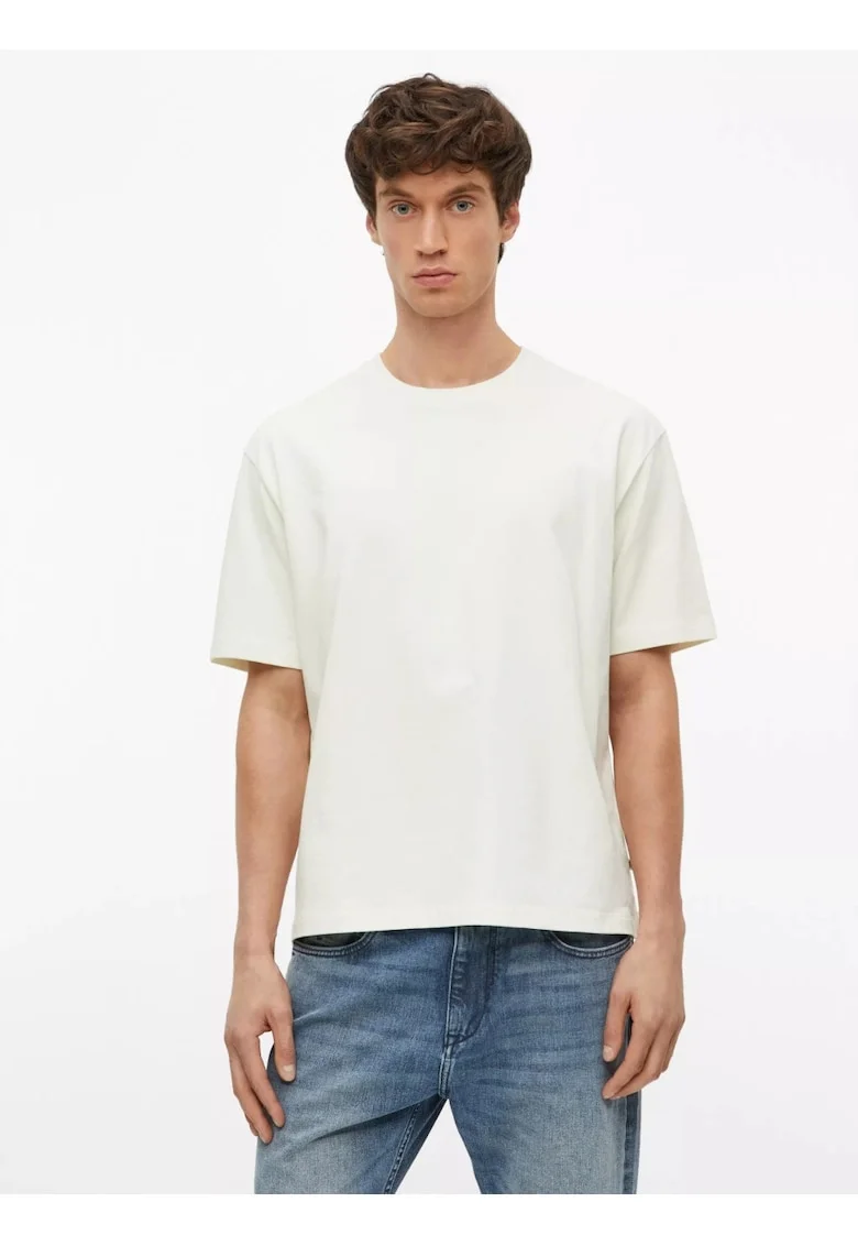 Tricou barbati la baza gatului, din jerseu gros de bumbac, Modern fit, Crem