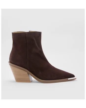 Botine cowboy din piele intoarsa  - Essence - Chocolate, Ciocolatiu