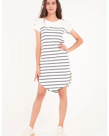 Rochie mini cu decolteu rotund, Alb/Bleumarin