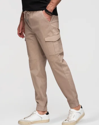 Pantaloni joggers cu buzunare cargo si material elastic, Bej inchis