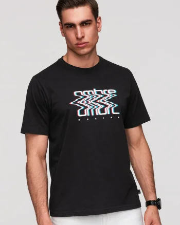 tricou barbati cu print 100% bumbac si croiala regular fit, Negru