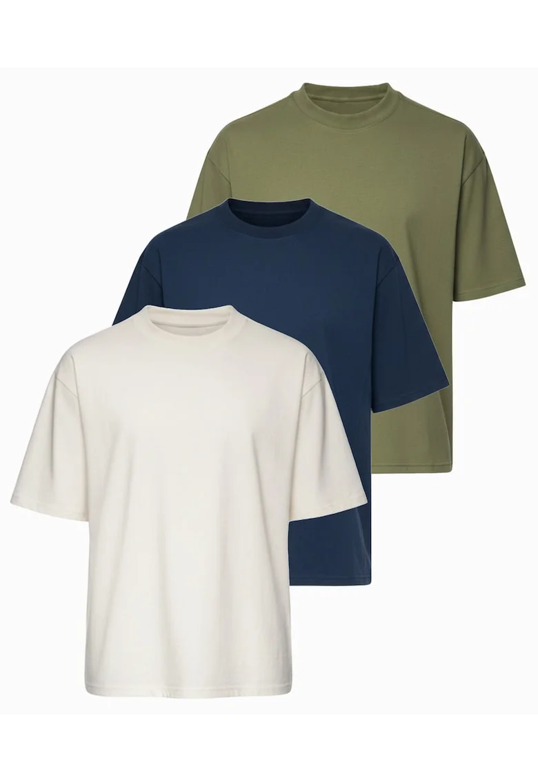 Tricou barbati cu croiala loose fit din jersey elastic, Albastru inchis/Kaki/Alb murdar