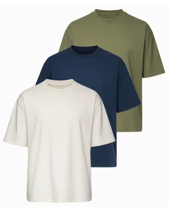 Tricou barbati cu croiala loose fit din jersey elastic, Albastru inchis/Kaki/Alb murdar
