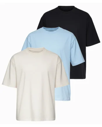 Tricou barbati cu croiala loose fit din jersey elastic, Negru/Alb murdar/Albastru deschis