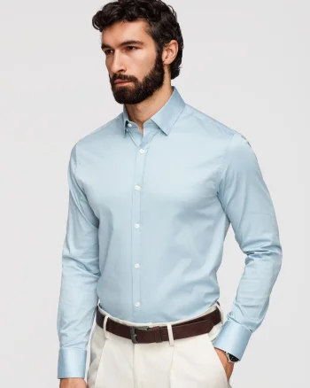 Camasa slim fit din material satinat cu detalii elegante, Albastru