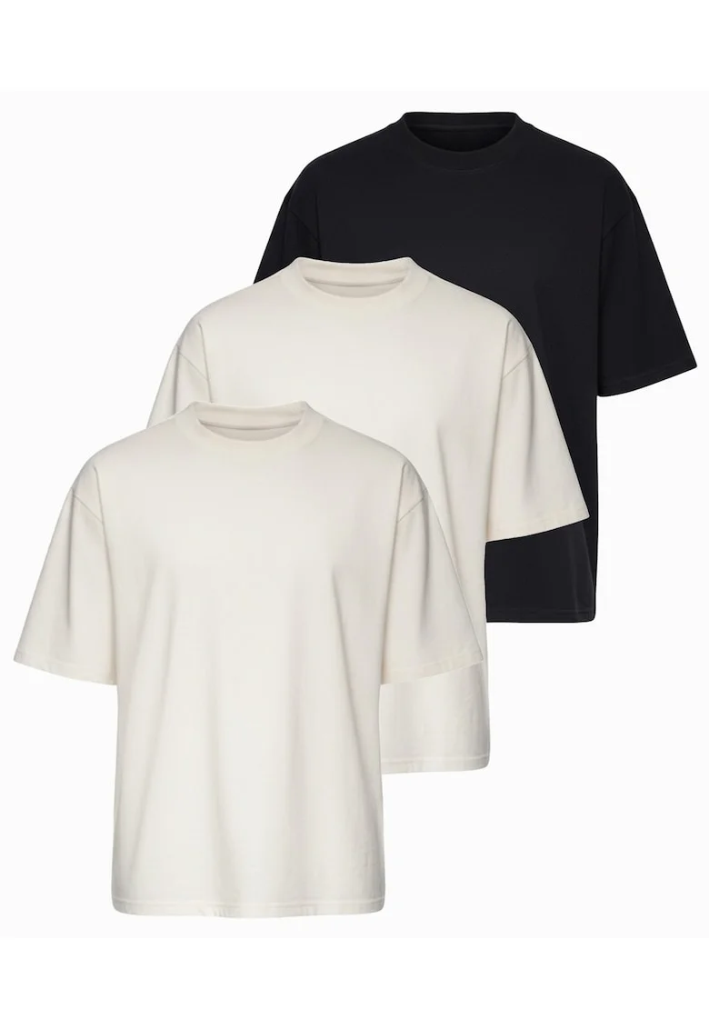 Tricou barbati cu croiala loose fit din jersey elastic, Alb/Negru