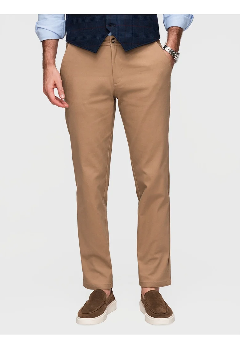 Pantaloni chino slim fit din bumbac cu detalii elegante, Maro deschis