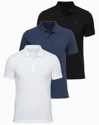 Tricou polo cu detalii de broderie si material piqué, Alb/Negru/Albastru inchis