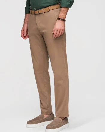 Pantaloni chino din bumbac elastic cu croiala regular fit, Bej