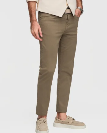 Pantaloni chino slim din bumbac cu detalii elegante, Kaki
