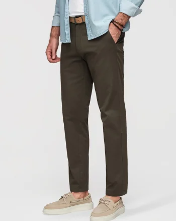 Pantaloni chino din bumbac elastic cu croiala regular fit, Verde inchis