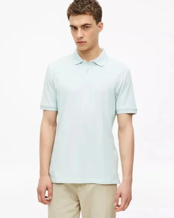 Tricou polo barbati din piqué de bumbac, Regular fit, Albastru deschis