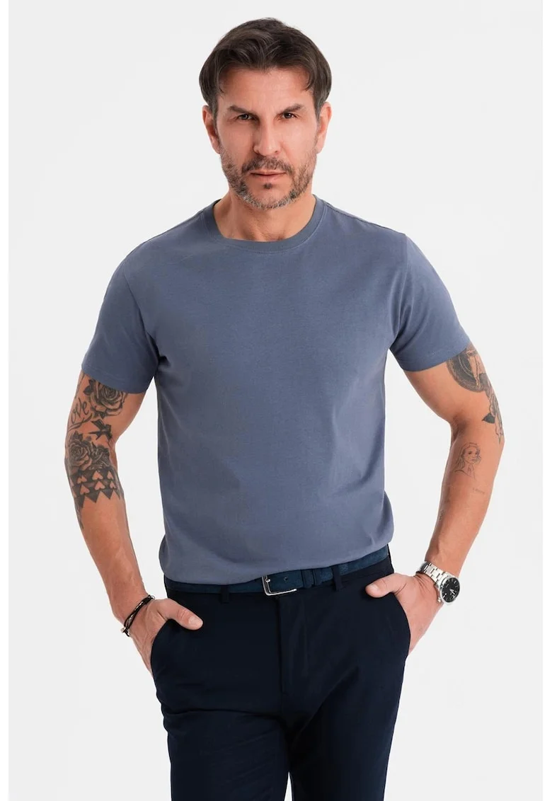 Tricou uni cu decolteu la baza gatului, Albastru inchis