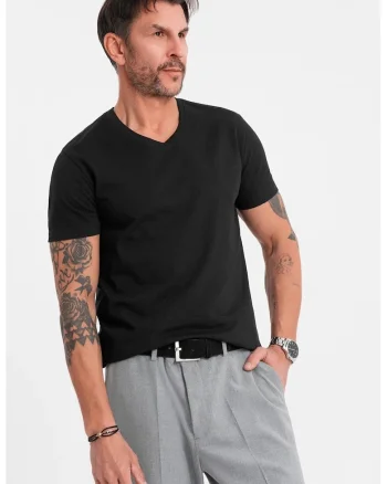 Tricou uni cu decolteu in V, Negru