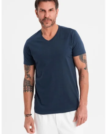 Tricou uni cu decolteu in V, Albastru ultramarin