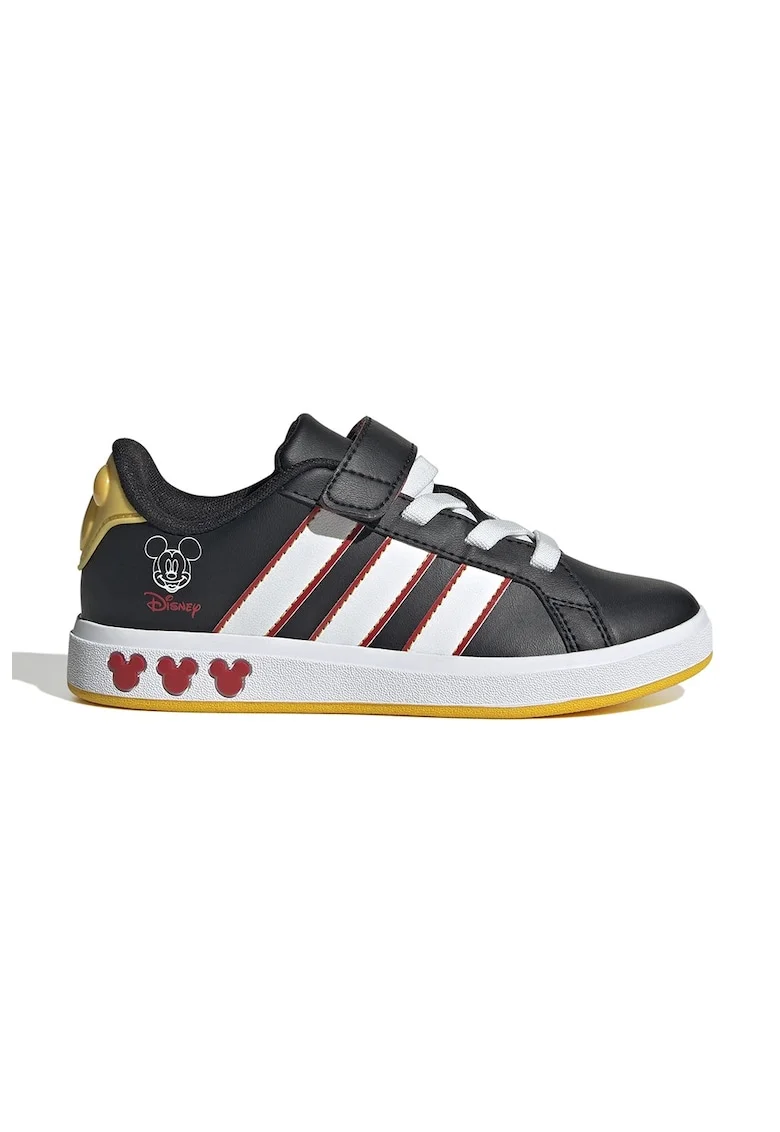 Pantofi sport din piele ecologica cu model cu Mickey Mouse Grand Court, Alb/Negru/Rosu vermillion
