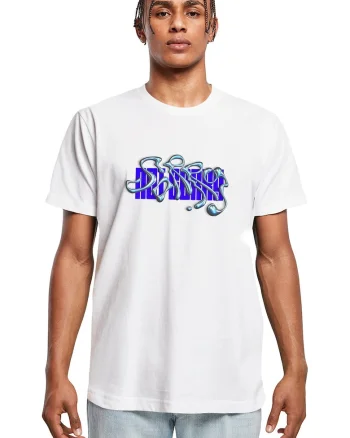 Tricou de bumbac cu text, Alb/Albastru royal