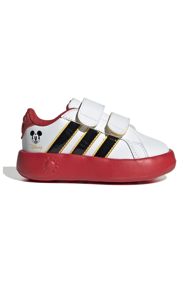 Pantofi sport Grand Court din piele ecologica cu imprimeu Mickey Mouse, Negru/Alb optic/Rosu vermillion