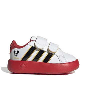 Pantofi sport Grand Court din piele ecologica cu imprimeu Mickey Mouse, Negru/Alb optic/Rosu vermillion