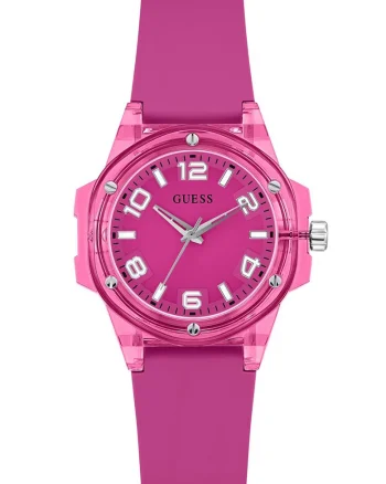 Ceas cu o curea de silicon si catarama, Argintiu/Fucsia