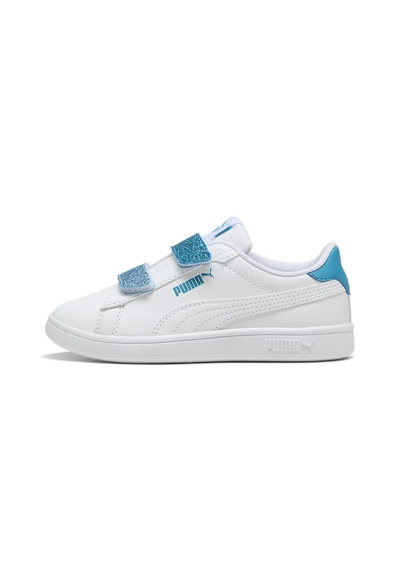 Pantofi sport cu detalii contrastante si banda velcro stralucitoare Smash 3.0, Alb optic/Albastru petrol