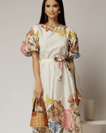 Rochie ivoar din bumbac cu imprimeuri florale