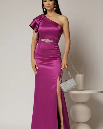 Rochie Zara lunga eleganta din tafta magenta cu un umar gol