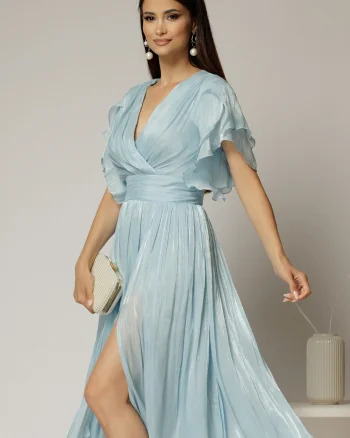 Rochie DY Fashion midi bleu cu manecile suprapuse si decolteu petrecut