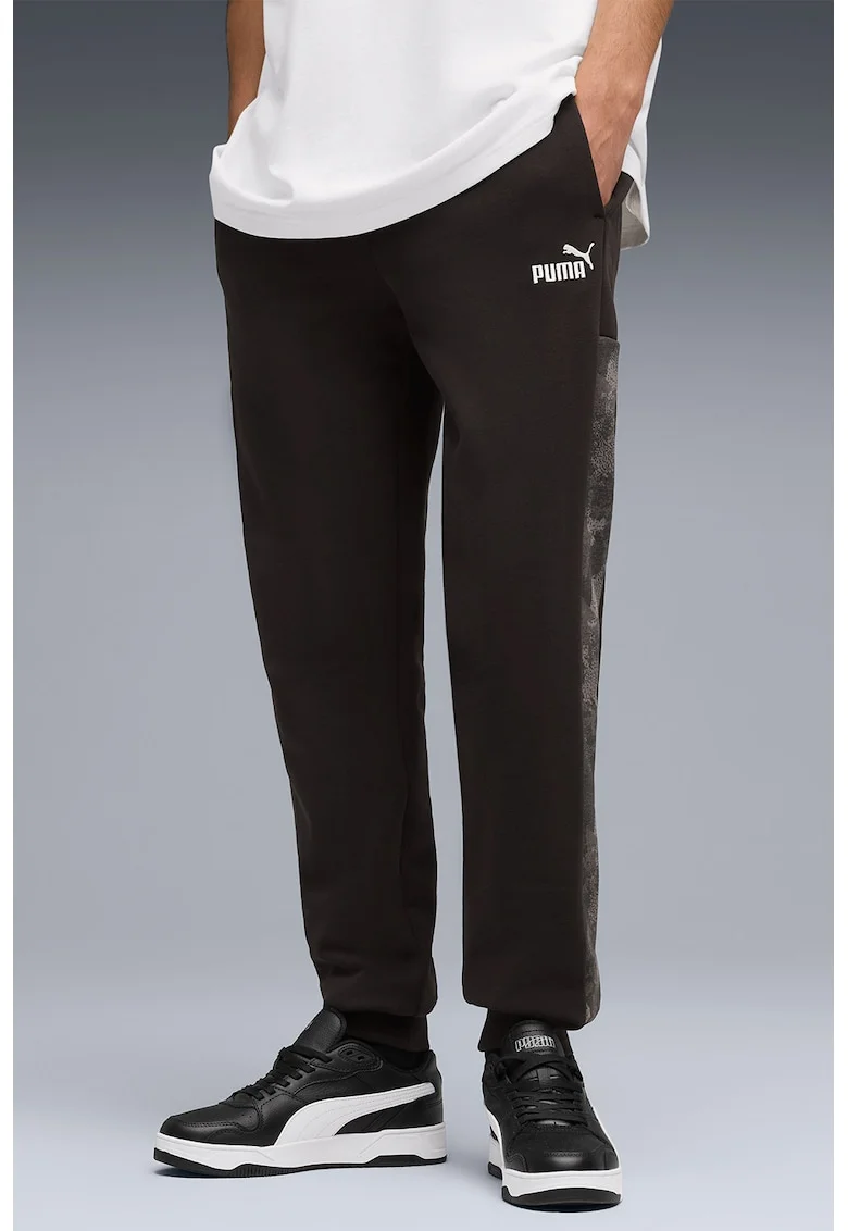 Pantaloni de trening din amestec de bumbac cu buzunare laterale, Negru