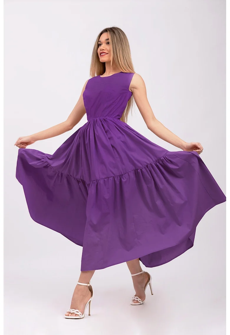Rochie evazata fara maneci cu buzunare laterale, Violet