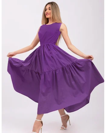 Rochie evazata fara maneci cu buzunare laterale, Violet