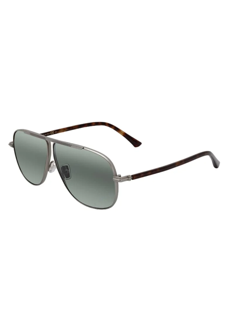 Ochelari de soare barbati  argintii, lentile verzi, dimensiune 61x08x150mm, set cu etui original