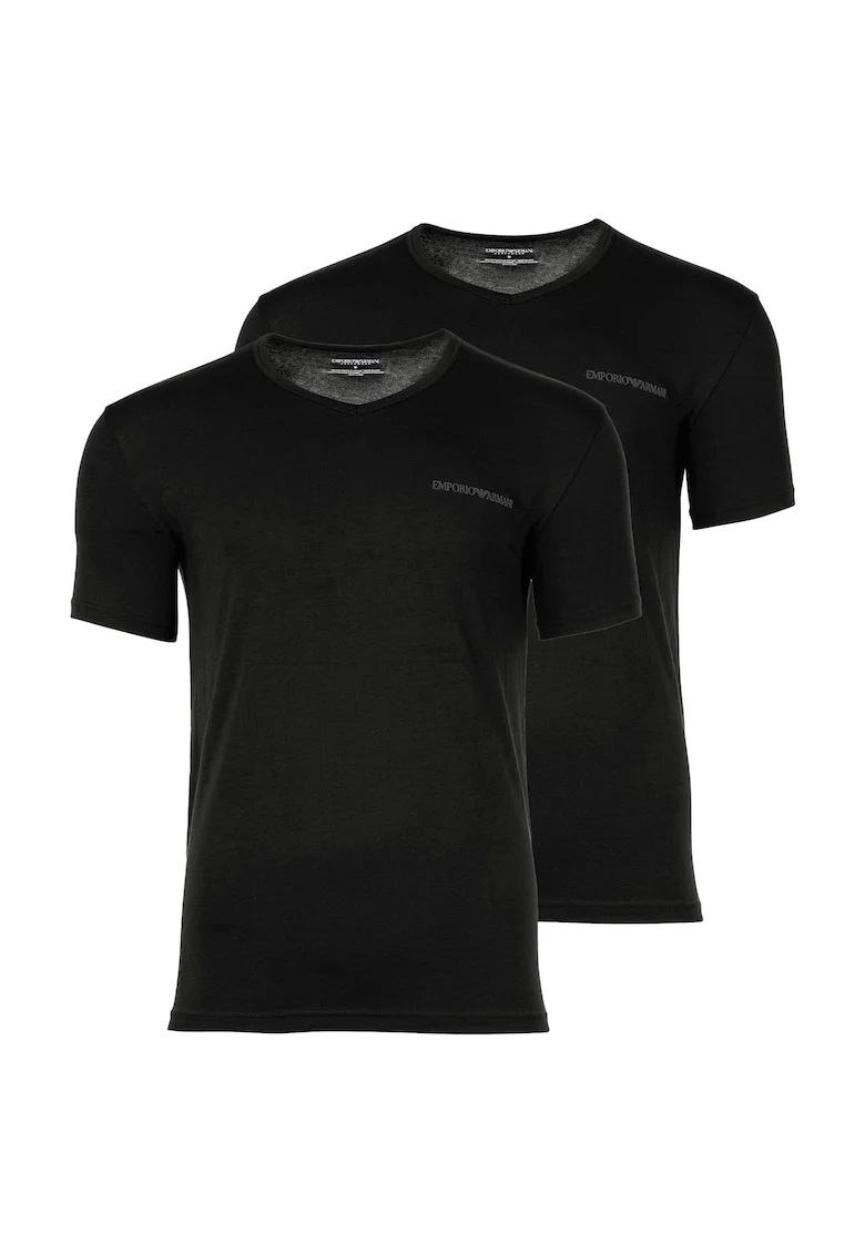 Set de tricouri cu decolteu la baza gatului si logo - 2 piese, Negru