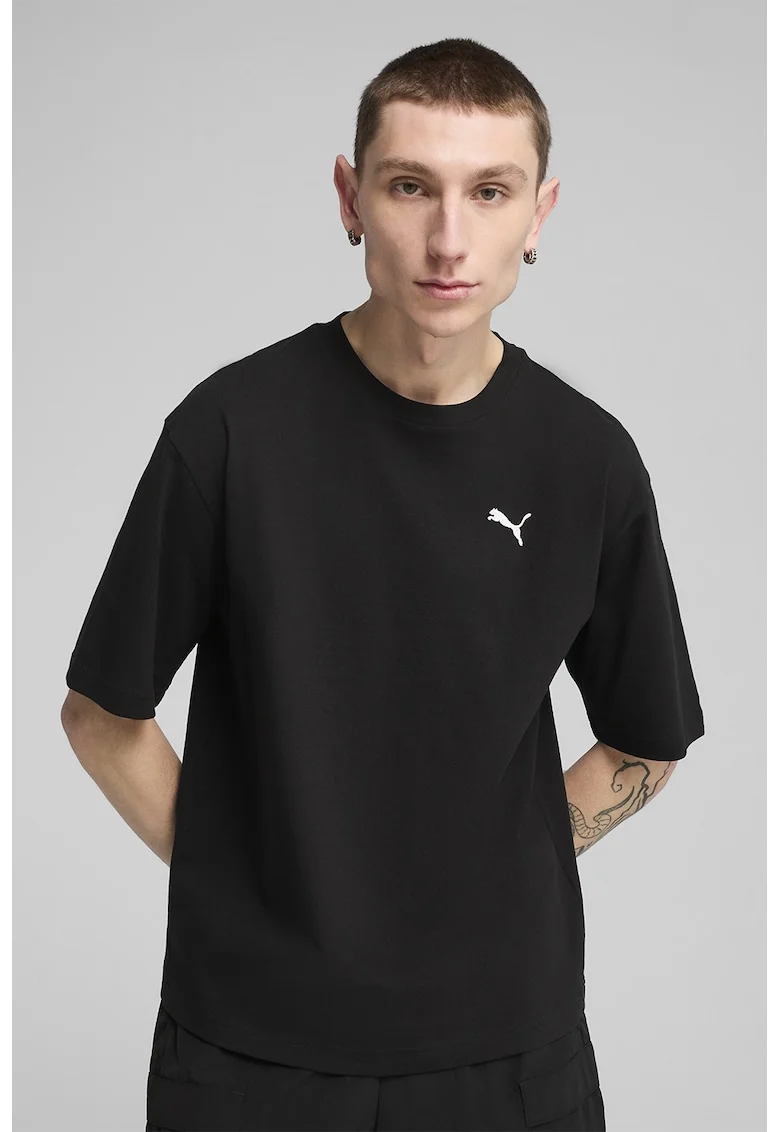 Tricou de bumbac cu decolteu la baza gatului,