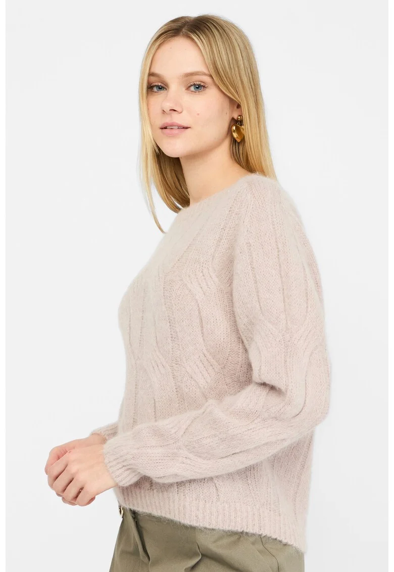 Pulover din amestec de lana alpaca, Roz deschis
