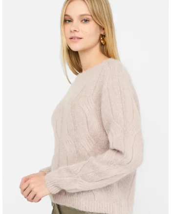 Pulover din amestec de lana alpaca, Roz deschis