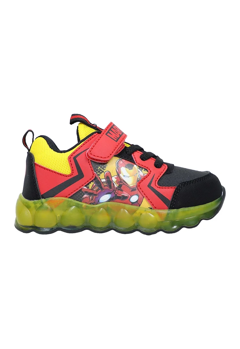 Pantofi sport cu velcro Iron Man, Negru/Coral/Galben pai