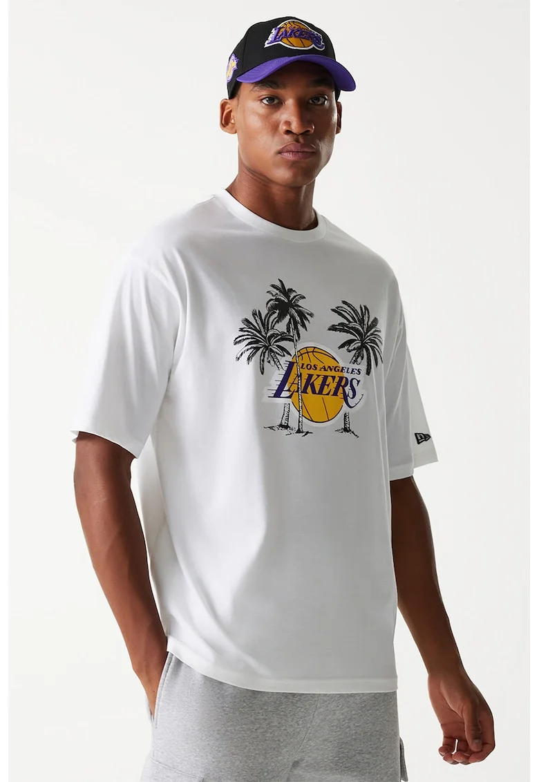 Tricou cu decolteu la baza gatului NBA LA Lakers Palm Tree, Negru/Galben/Alb optic