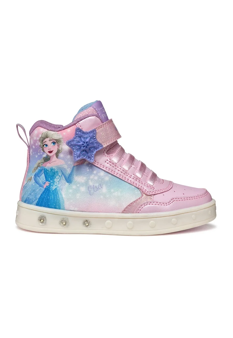 Tenisi cu imprimeu si LED Elsa, Albastru pastel/Roz deschis