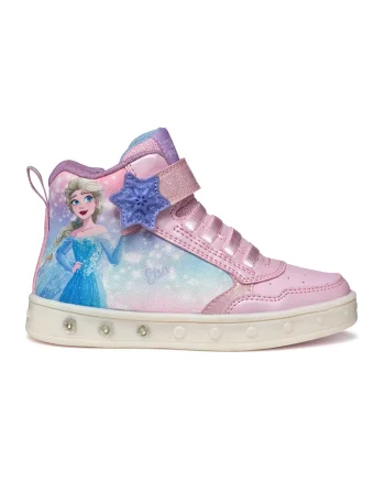 Tenisi cu imprimeu si LED Elsa, Albastru pastel/Roz deschis