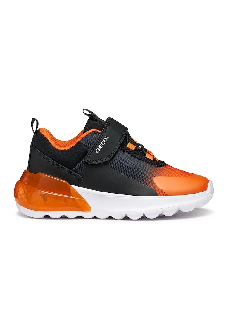 Pantofi sport cu logo si velcro, Negru/Portocaliu mandarina