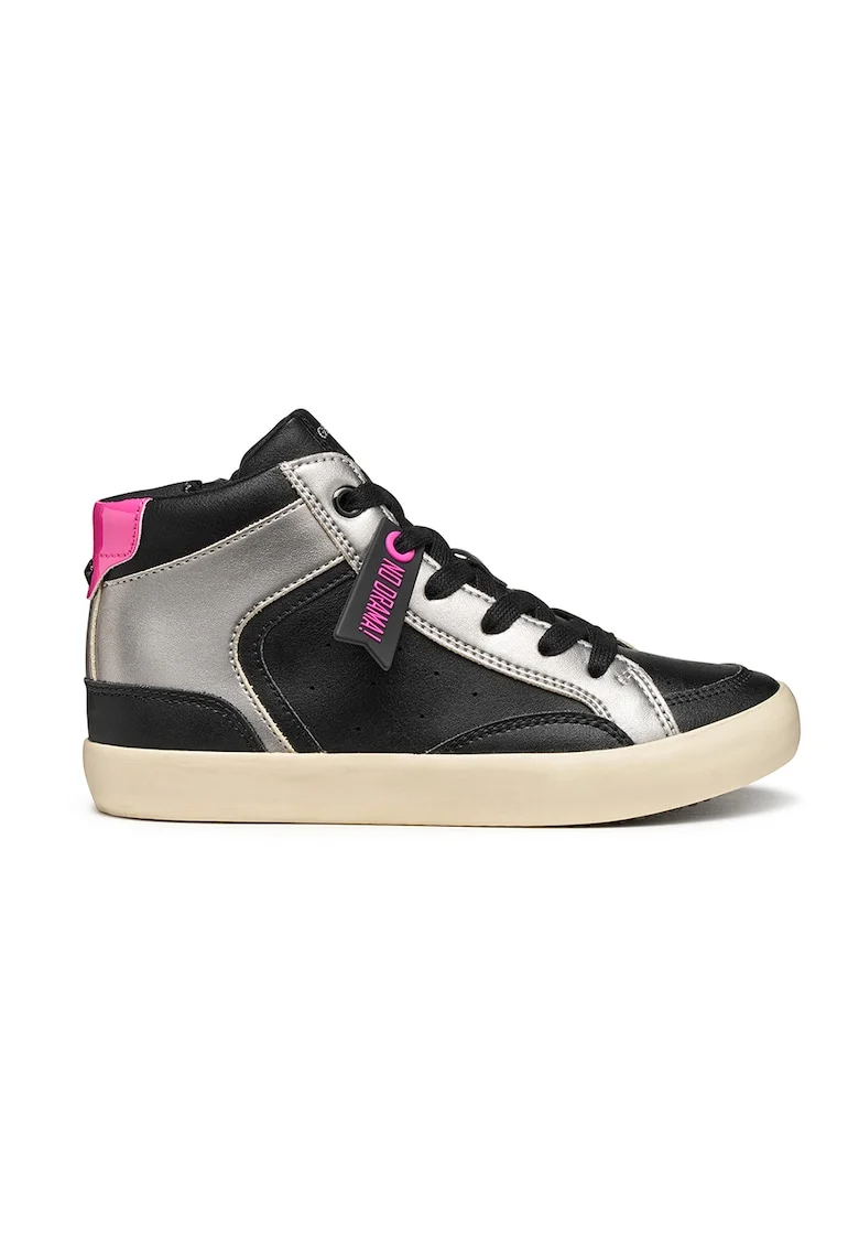 Pantofi sport de piele ecologica cu fermoar, Negru/Roz/Argintiu